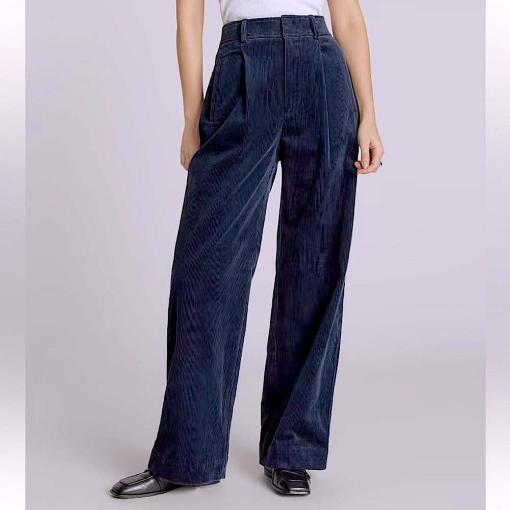 NWT EVERLANE The Corduroy Way-High Drape Pant Wide Leg Navy Blue Size 8
